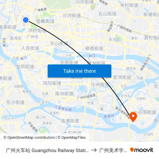 广州火车站 Guangzhou Railway Station to 广州美术学院 map