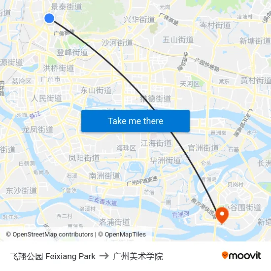飞翔公园 Feixiang Park to 广州美术学院 map