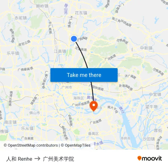 人和 Renhe to 广州美术学院 map
