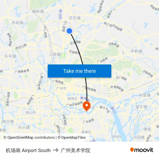 机场南 Airport South to 广州美术学院 map