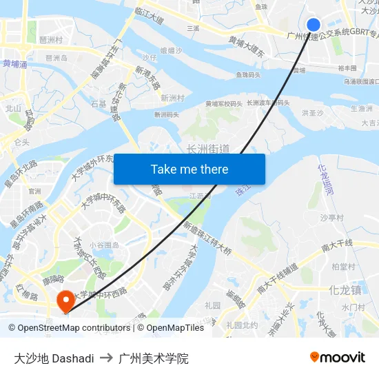 大沙地 Dashadi to 广州美术学院 map