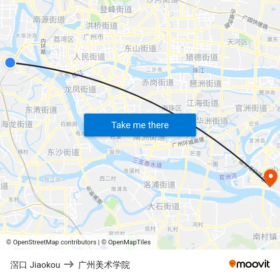 滘口 Jiaokou to 广州美术学院 map