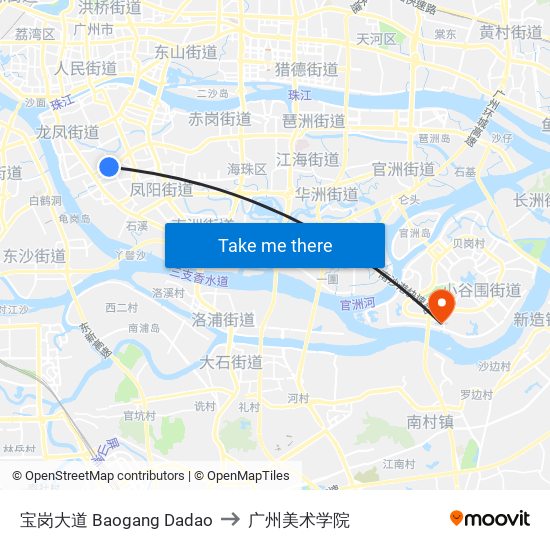 宝岗大道 Baogang Dadao to 广州美术学院 map