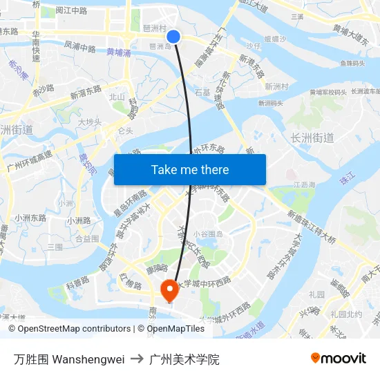 万胜围 Wanshengwei to 广州美术学院 map