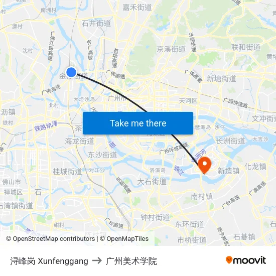 浔峰岗 Xunfenggang to 广州美术学院 map