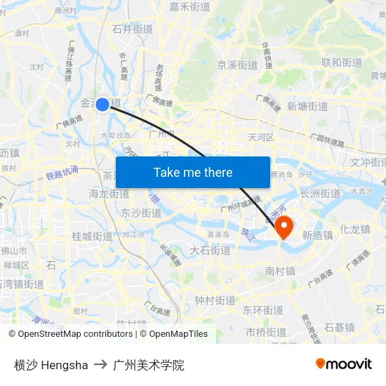 横沙 Hengsha to 广州美术学院 map