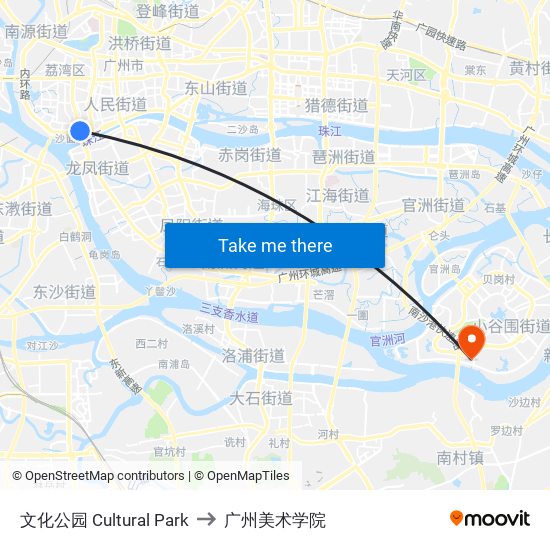 文化公园 Cultural Park to 广州美术学院 map