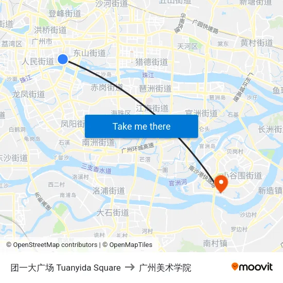 团一大广场 Tuanyida Square to 广州美术学院 map
