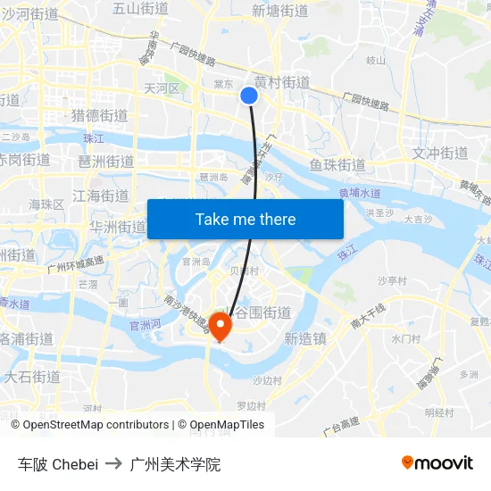 车陂 Chebei to 广州美术学院 map