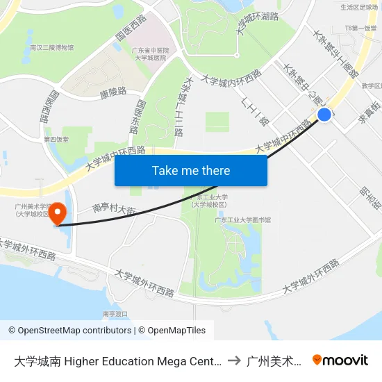 大学城南 Higher Education Mega Center South to 广州美术学院 map