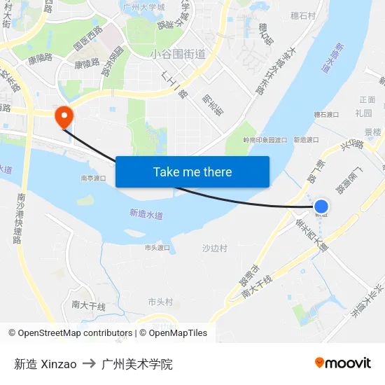 新造 Xinzao to 广州美术学院 map