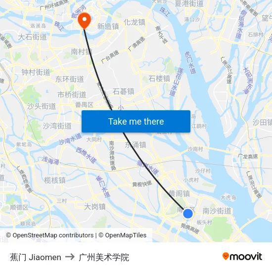 蕉门 Jiaomen to 广州美术学院 map