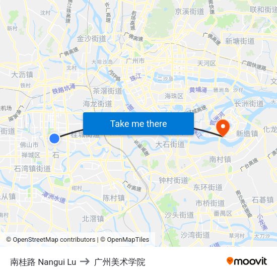 南桂路 Nangui Lu to 广州美术学院 map