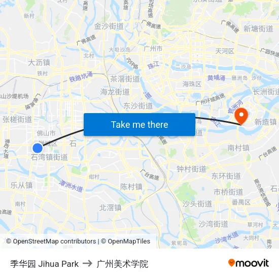 季华园 Jihua Park to 广州美术学院 map