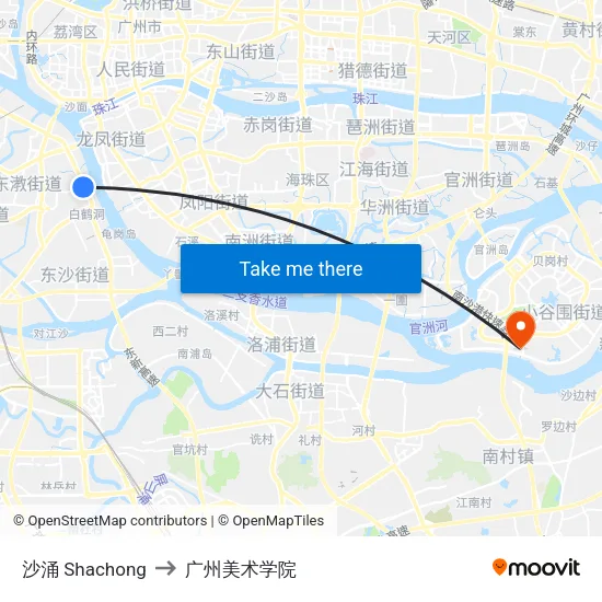 沙涌 Shachong to 广州美术学院 map