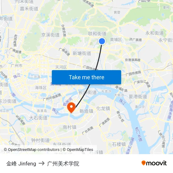 金峰 Jinfeng to 广州美术学院 map