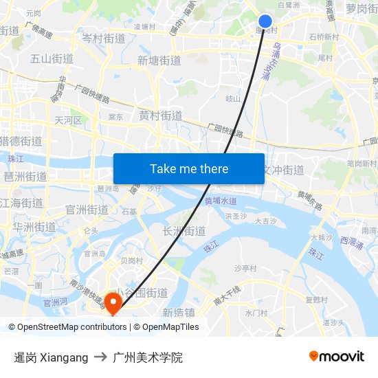 暹岗 Xiangang to 广州美术学院 map