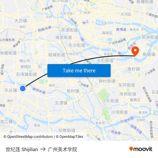 世纪莲 Shijilian to 广州美术学院 map