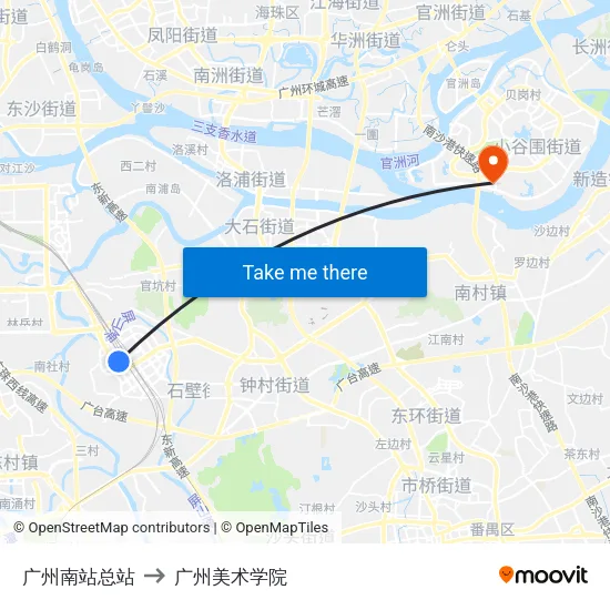 广州南站总站 to 广州美术学院 map