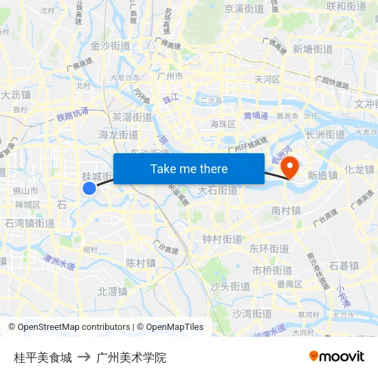 桂平美食城 to 广州美术学院 map