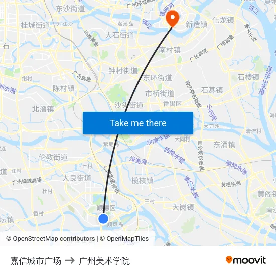 嘉信城市广场 to 广州美术学院 map