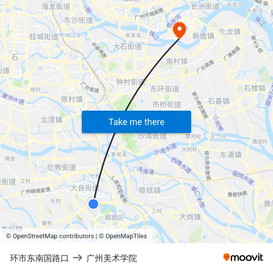 环市东南国路口 to 广州美术学院 map