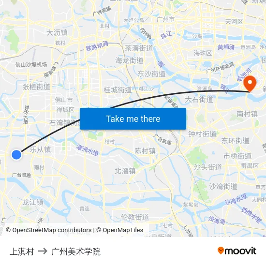 上淇村 to 广州美术学院 map