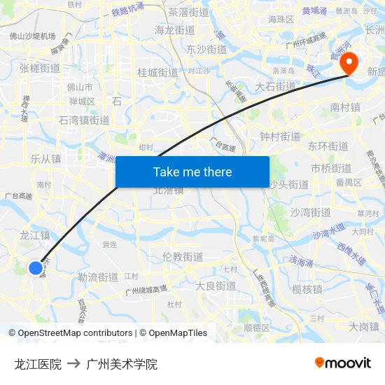 龙江医院 to 广州美术学院 map