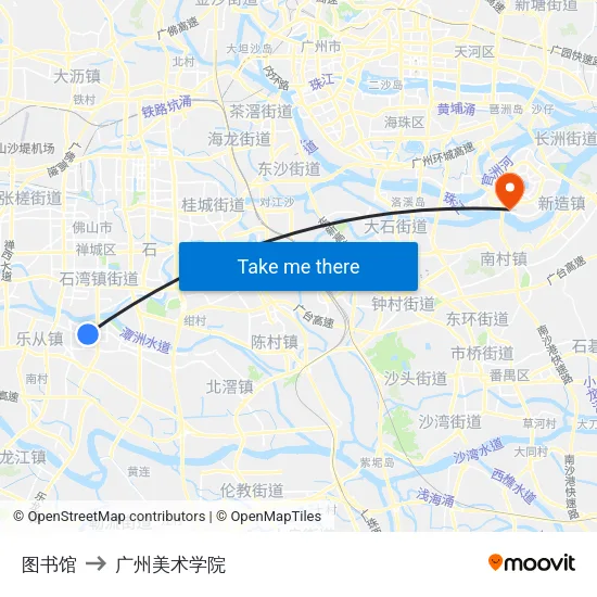 图书馆 to 广州美术学院 map