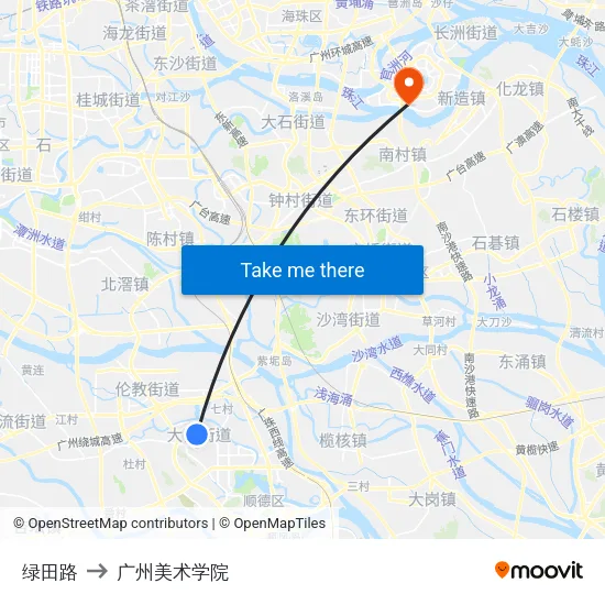 绿田路 to 广州美术学院 map