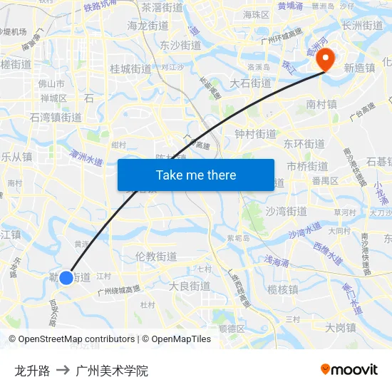 龙升路 to 广州美术学院 map