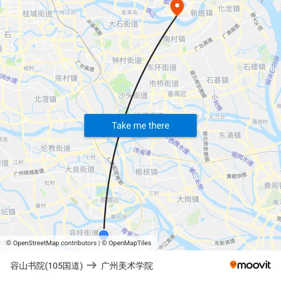 容山书院(105国道) to 广州美术学院 map