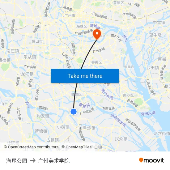 海尾公园 to 广州美术学院 map