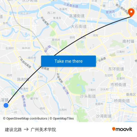 建设北路 to 广州美术学院 map