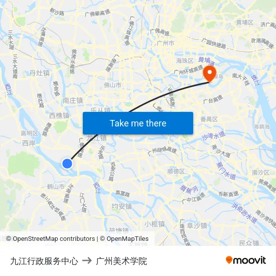 九江行政服务中心 to 广州美术学院 map