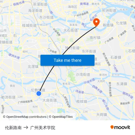 伦新路南 to 广州美术学院 map