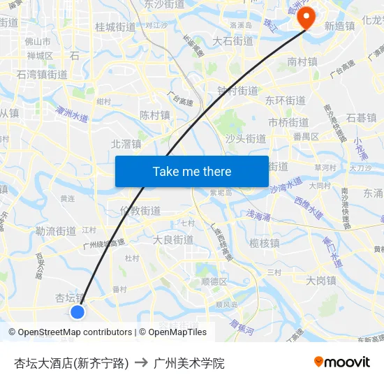 杏坛大酒店(新齐宁路) to 广州美术学院 map