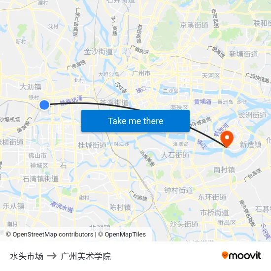 水头市场 to 广州美术学院 map