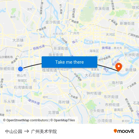 中山公园 to 广州美术学院 map