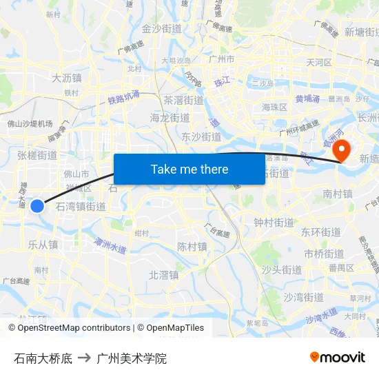 石南大桥底 to 广州美术学院 map