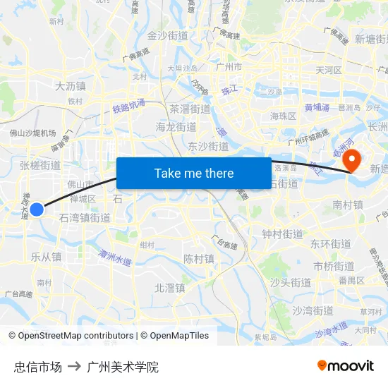 忠信市场 to 广州美术学院 map