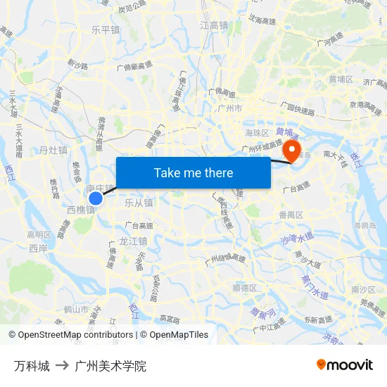 万科城 to 广州美术学院 map