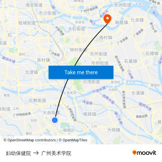 妇幼保健院 to 广州美术学院 map