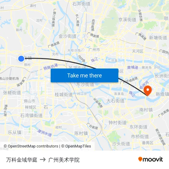 万科金域华庭 to 广州美术学院 map