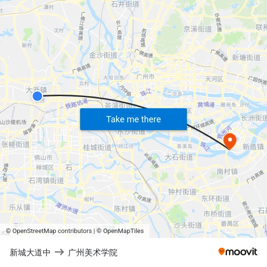 新城大道中 to 广州美术学院 map