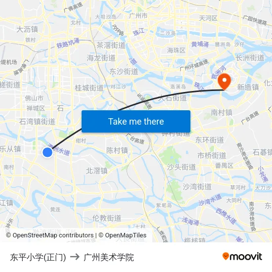 东平小学(正门) to 广州美术学院 map