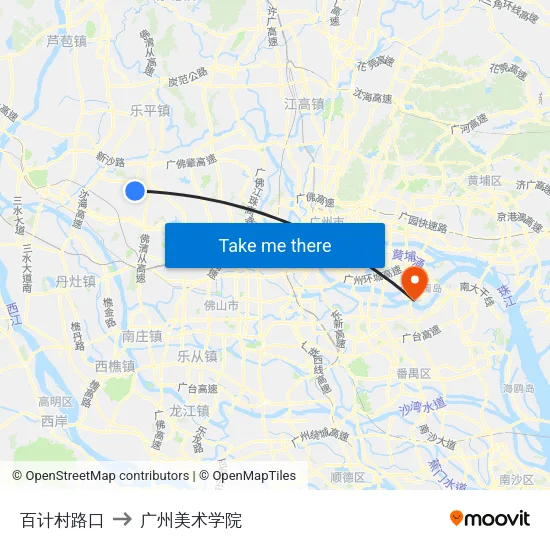 百计村路口 to 广州美术学院 map