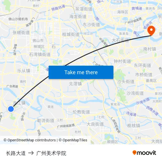 长路大道 to 广州美术学院 map