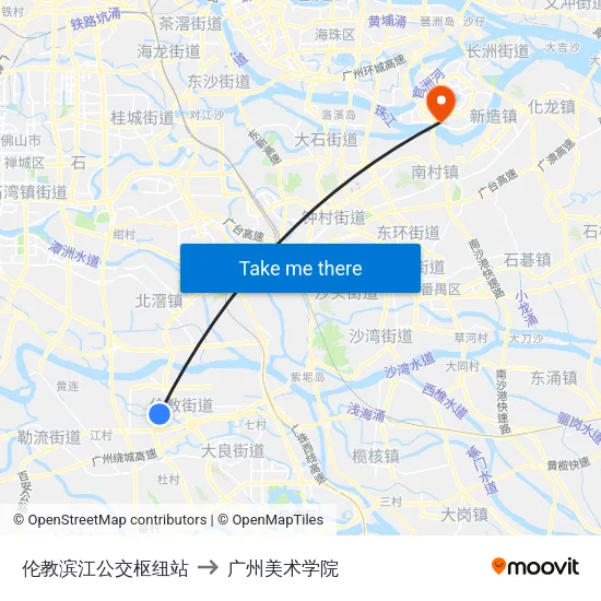伦教滨江公交枢纽站 to 广州美术学院 map