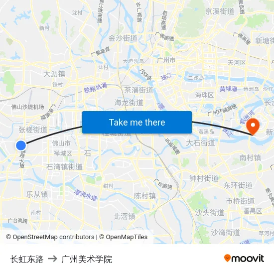 长虹东路 to 广州美术学院 map